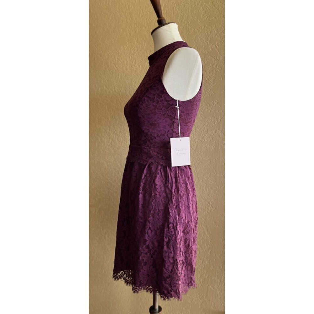 Charles Henry Burgundy Mock Neck Lace Dress XS Sleeveless Lined - Picture 4 of 11
